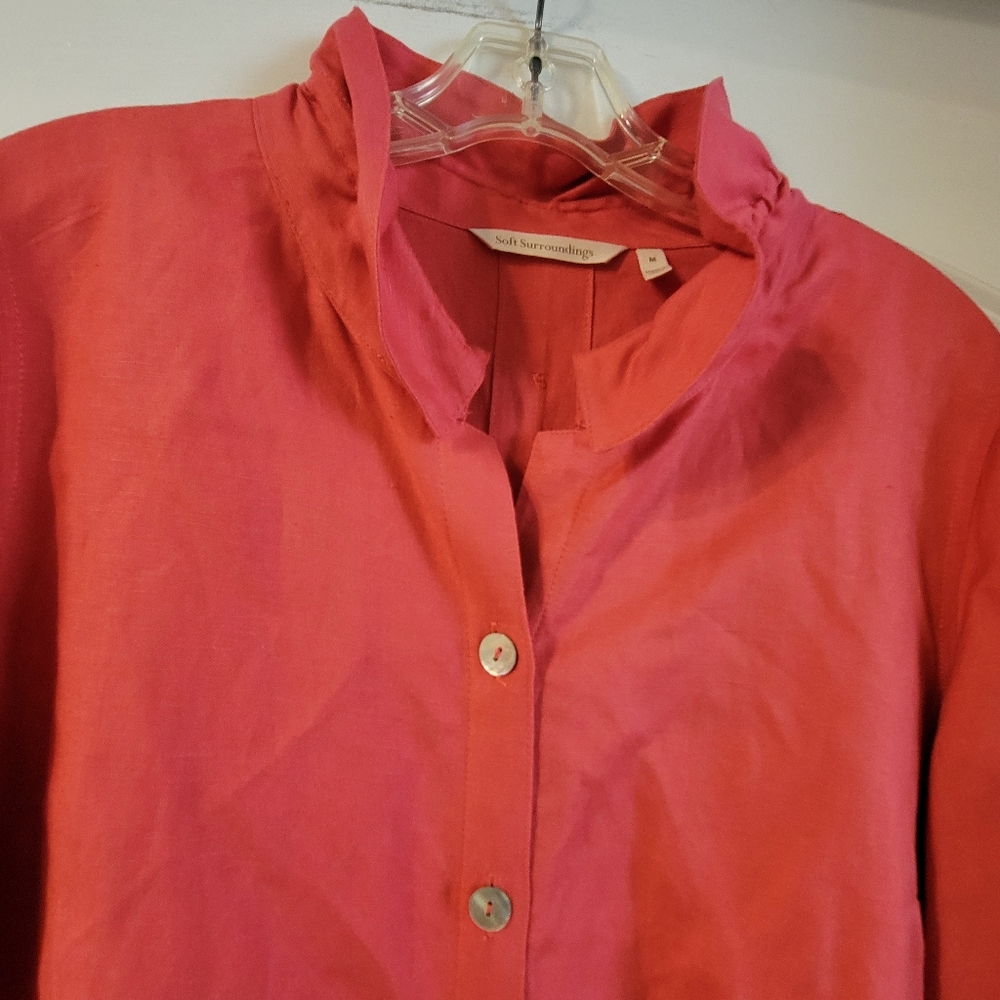 Soft Surroundings Medium orange button down top linen blend - Picture 3 of 6
